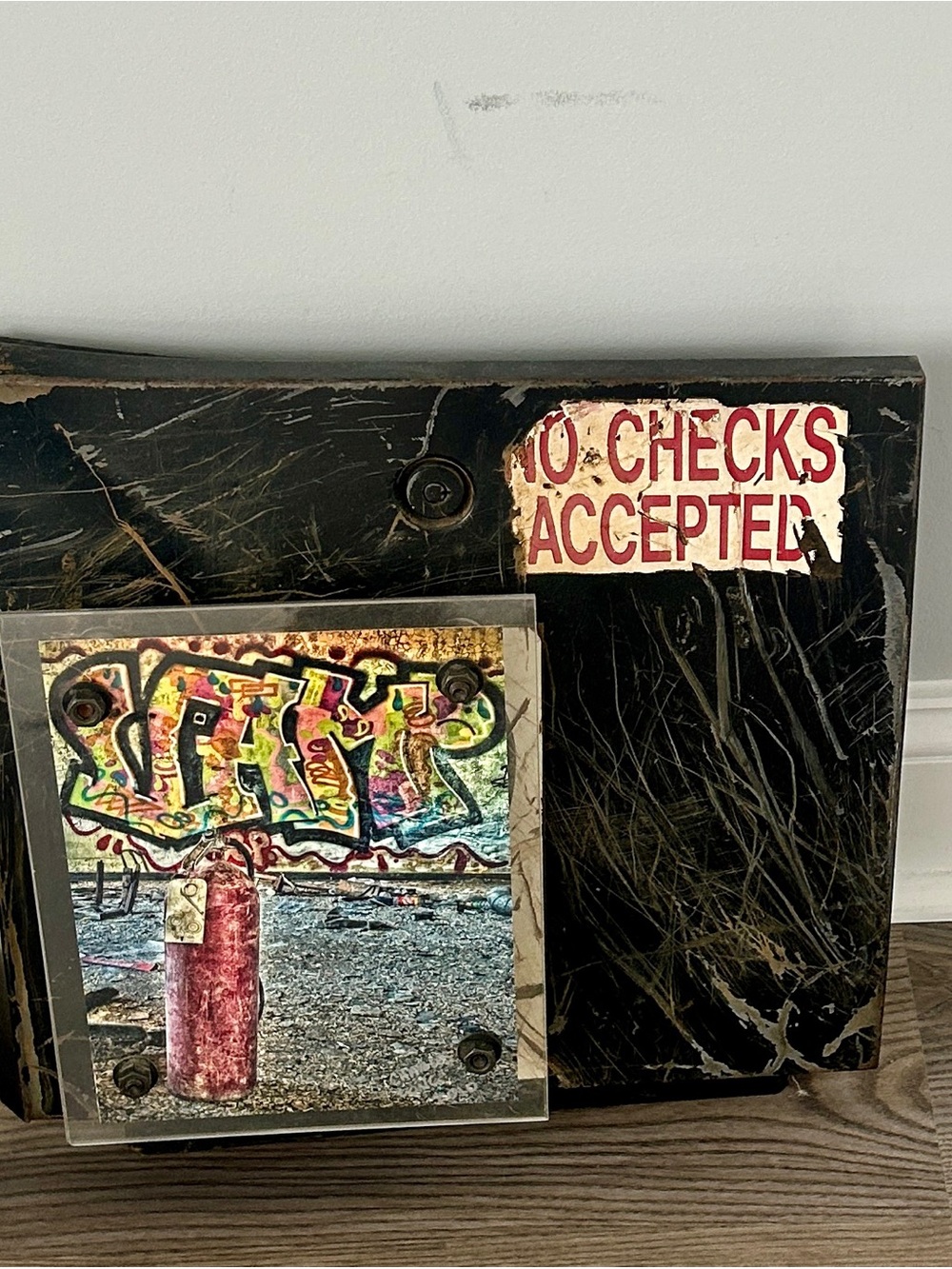 Original signed & dated Mixed Media Wall Art with Multicolor Graffiti Accent